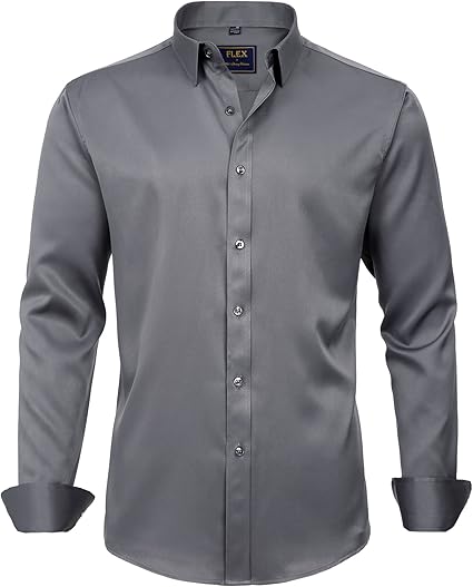 J.VER Men's Dress Shirts Solid Long Sleeve Stretch Wrinkle-Free Formal Shirt Business Casual Button Down Shirts