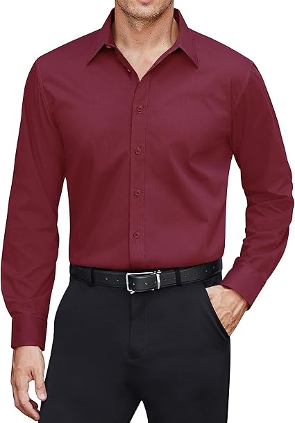 J.VER Men's Dress Shirts Stretch Stain Shield Long Sleeve Solid Formal Shirt Business Casual Button Down Shirts